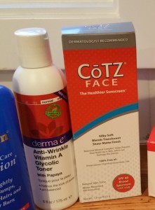 derma e Anti-Wrinkle Vitamin A Glycolic Toner and Cotz Face Cream SPF 40