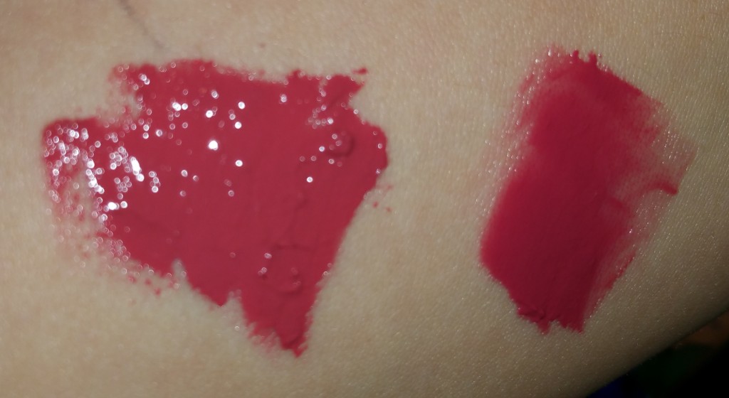 Rosebud (left) and Uber Rose (right) - swatched heavily