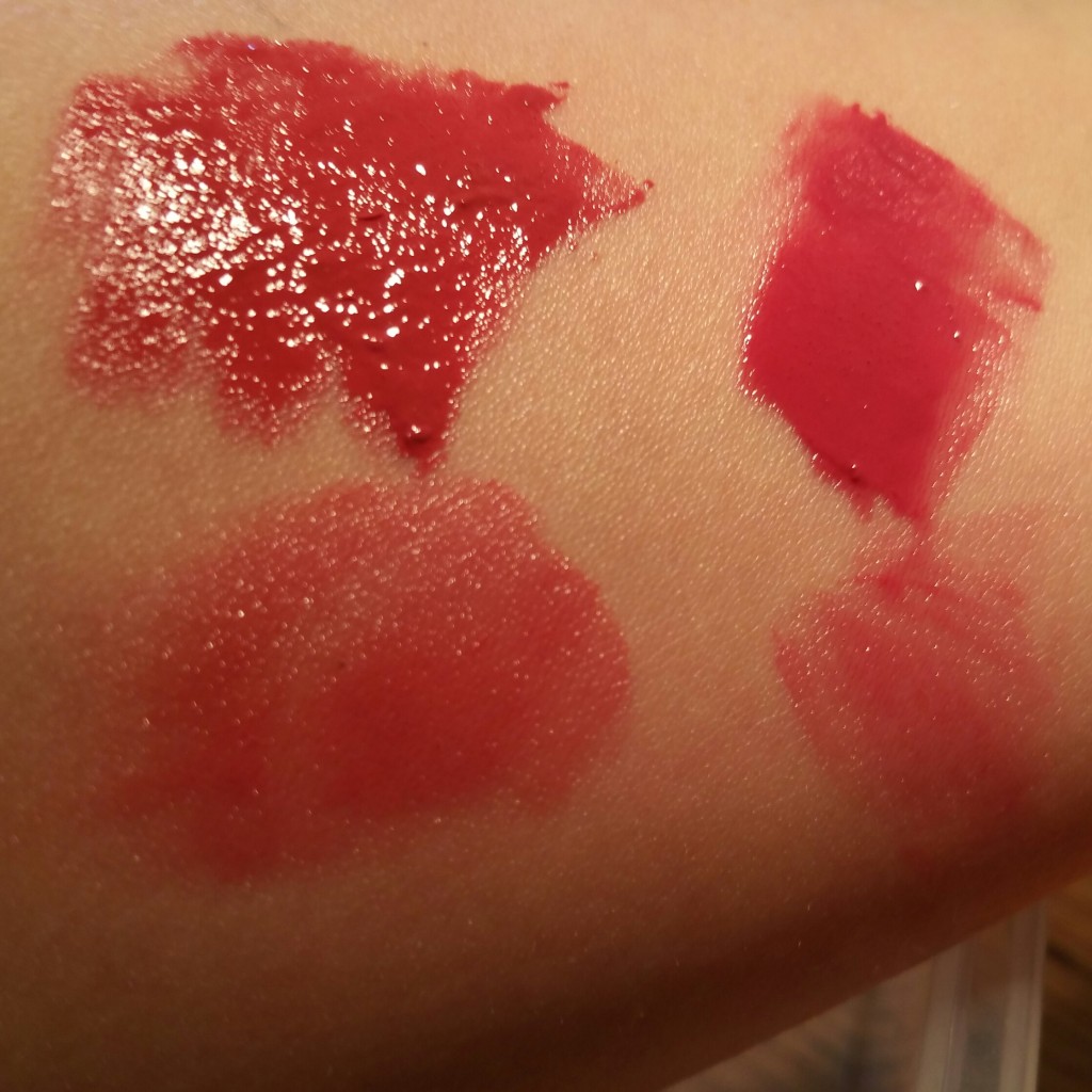 Rosebud (left) and Uber Rose (right) - swatched heavily and sheerly in natural light