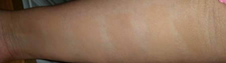 Left from wrist: Ulta Cool, Ulta Warm, It Cosmetics, Benefit Hoola, Cargo, Laura Geller (crook of arm) - with flash