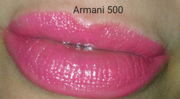 Giorgio Armani Rouge Ecstasy Lipstick - Eccentrico No. 500 - swatched on lips with flash