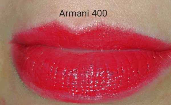 Giorgio Armani Rouge Ecstasy Lipstick - Four Hundred No. 400 - swatched on lips with flash