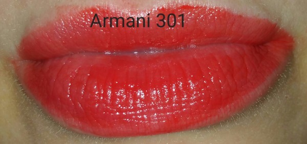 Giorgio Armani Rouge Ecstasy Lipstick - Gio No. 301 - swatched on lips with flash