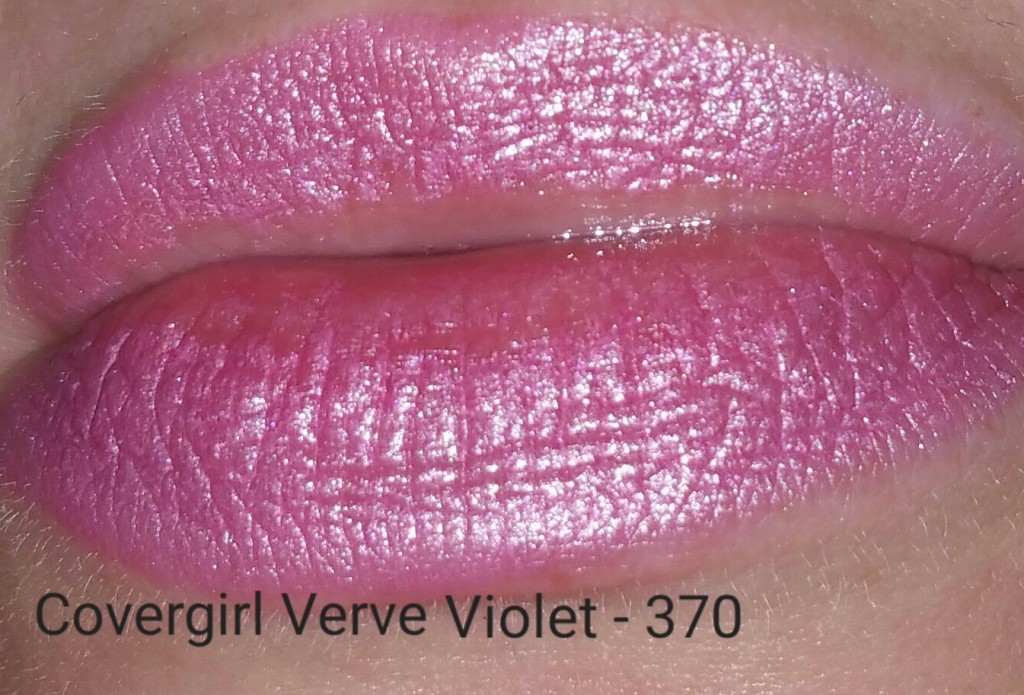 Covergirl Colorlicious Lipstick in Verve Violet - 370, swatched on lips - with flash