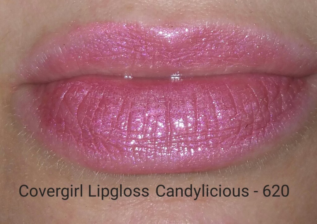 Covergirl Colorlicious Lipgloss in Candylicious - 620, swatched on lips - with flash