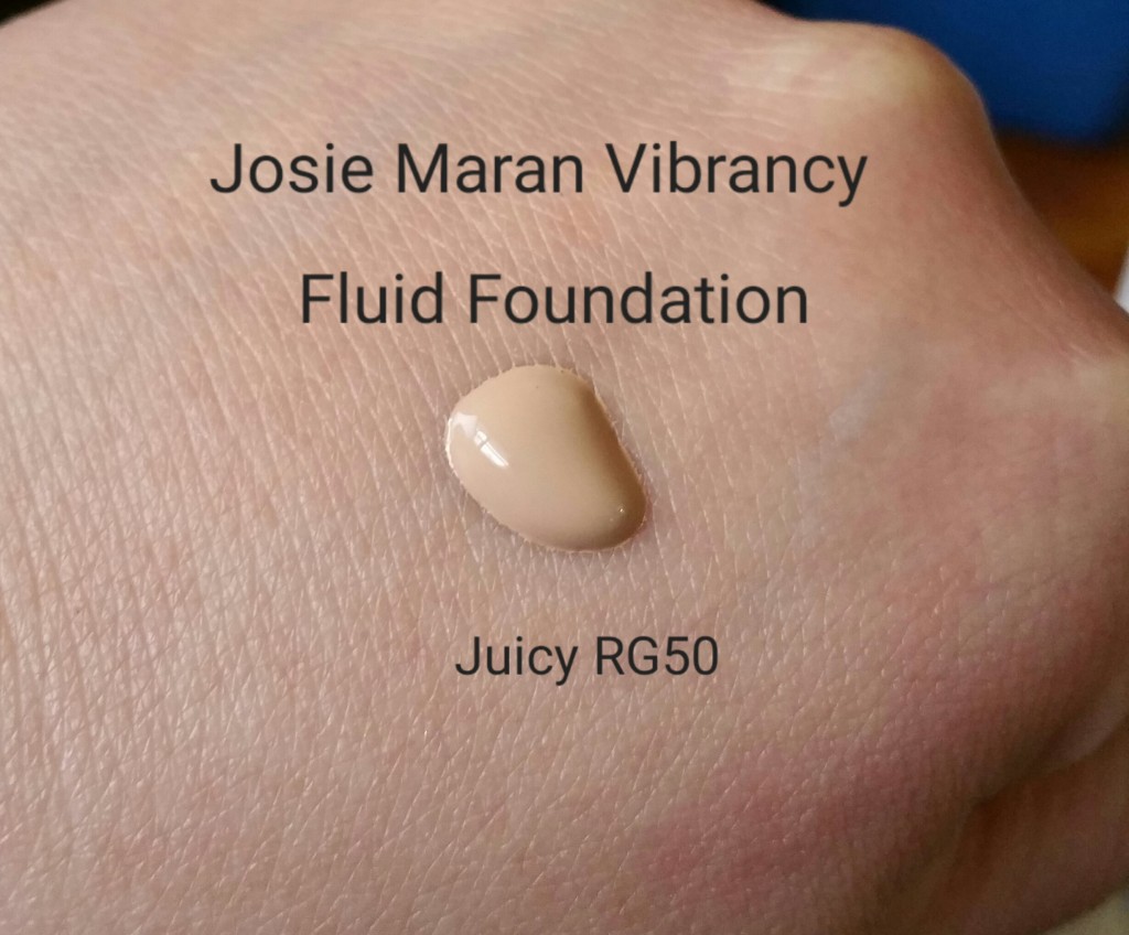 Josie Maran Vibrancy Argan Oil Foundation Fluid - Juicy RG50 - swatched on hand