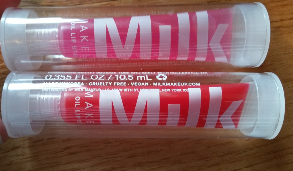 Milk Makeup Oil Lip Stain - Vibes (top) and Tude (bottom)