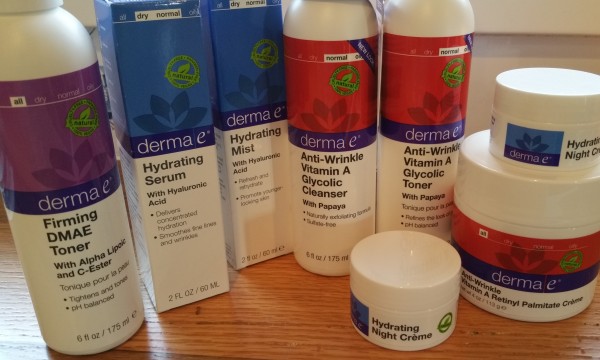 Derma e products from the DMAE, Hyaluronic, and Vitamin A/ Retinol lines