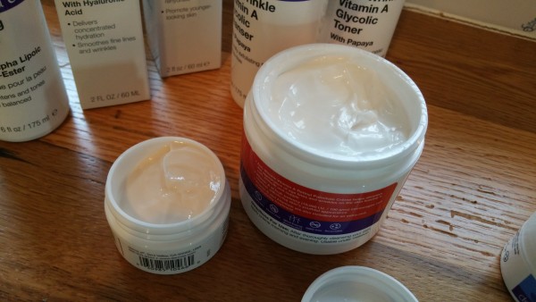Left to right: Derma e Hyaluronic Acid Night Cream and Anti-Wrinkle Vitamin A Creme