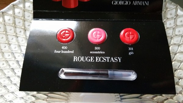 Giorgio Armani Rouge Ecstasy Lipstick Sampler - Colors: Gio No. 301, Eccentrico No. 500, and Four Hundred No. 400