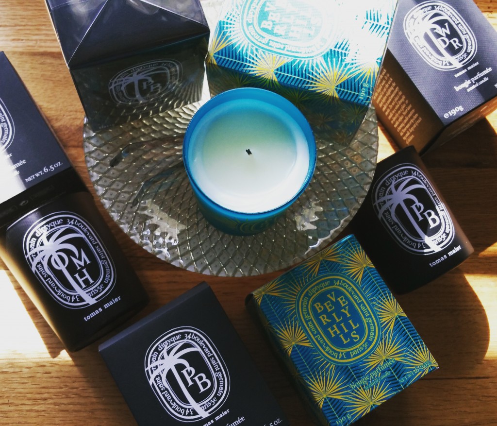 Diptyque Boutique Exclusive Candles: Tomas Maier Old Montauk Highway; Tomas Maier Palm Beach; Beverly Hills; and Tomas Maier West District Road.