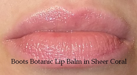Boots Botanics Tinted Lip Balm in Sheer Coral #060 swatched on lips