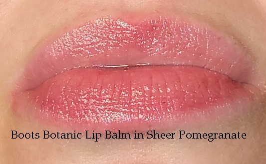 Boots Botanics Tinted Lip Balm in Sheer Pomegranate #040 swatched on lips
