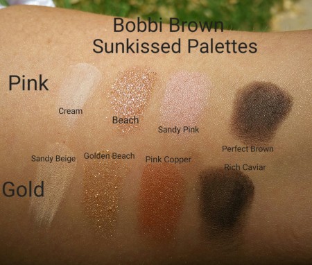 Bobbi Brown Sunkissed Eye Shadow Palettes in Pink and Gold, swatched