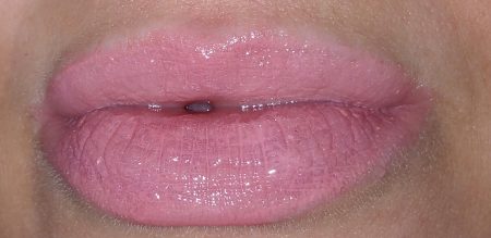 Wearing Colorescience Sunforgettable Lip Shine in Clear, layered over Bobbi Brown Nourishing Lip Color in Almost Pink