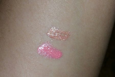 Swatches of Bobbi Brown Sheer Lip Colors for Summer 2016 - Pink Gold (top) and Peach Sorbet (bottom)