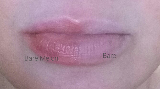 Bobbi Brown Extra Lip Tint Bare Melon Swatched with Bare Lip